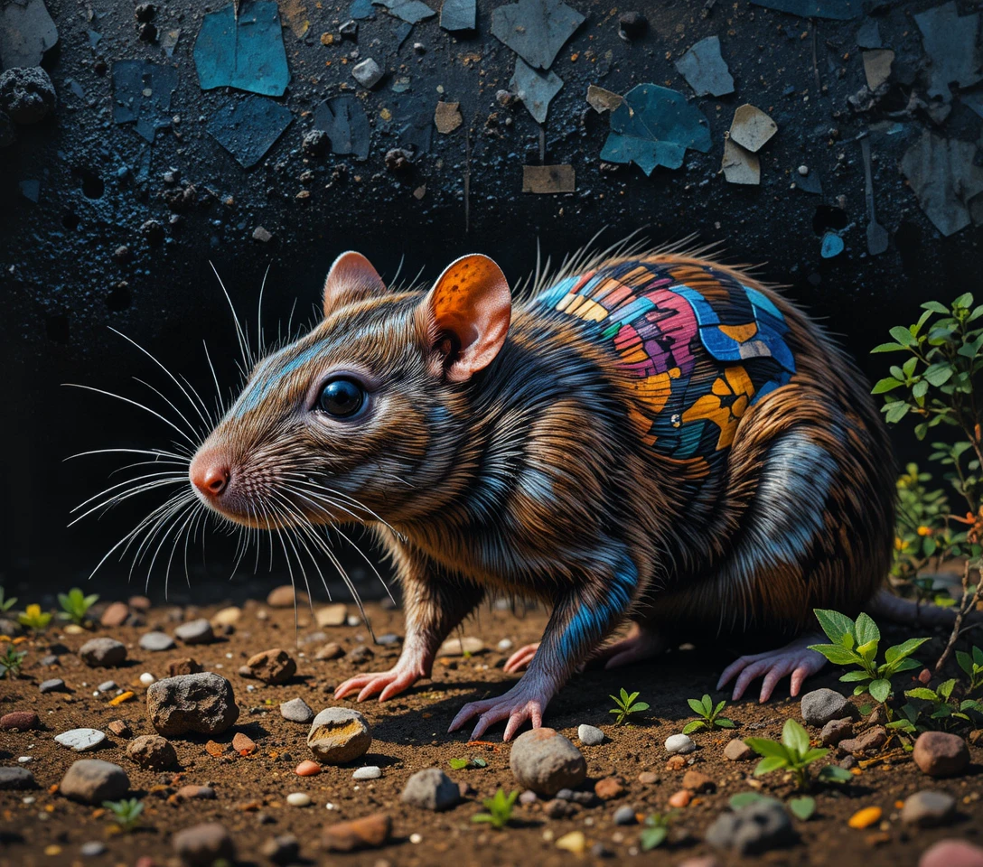 Rat brun en gros plan sur un sol forestier terreux en plein jour