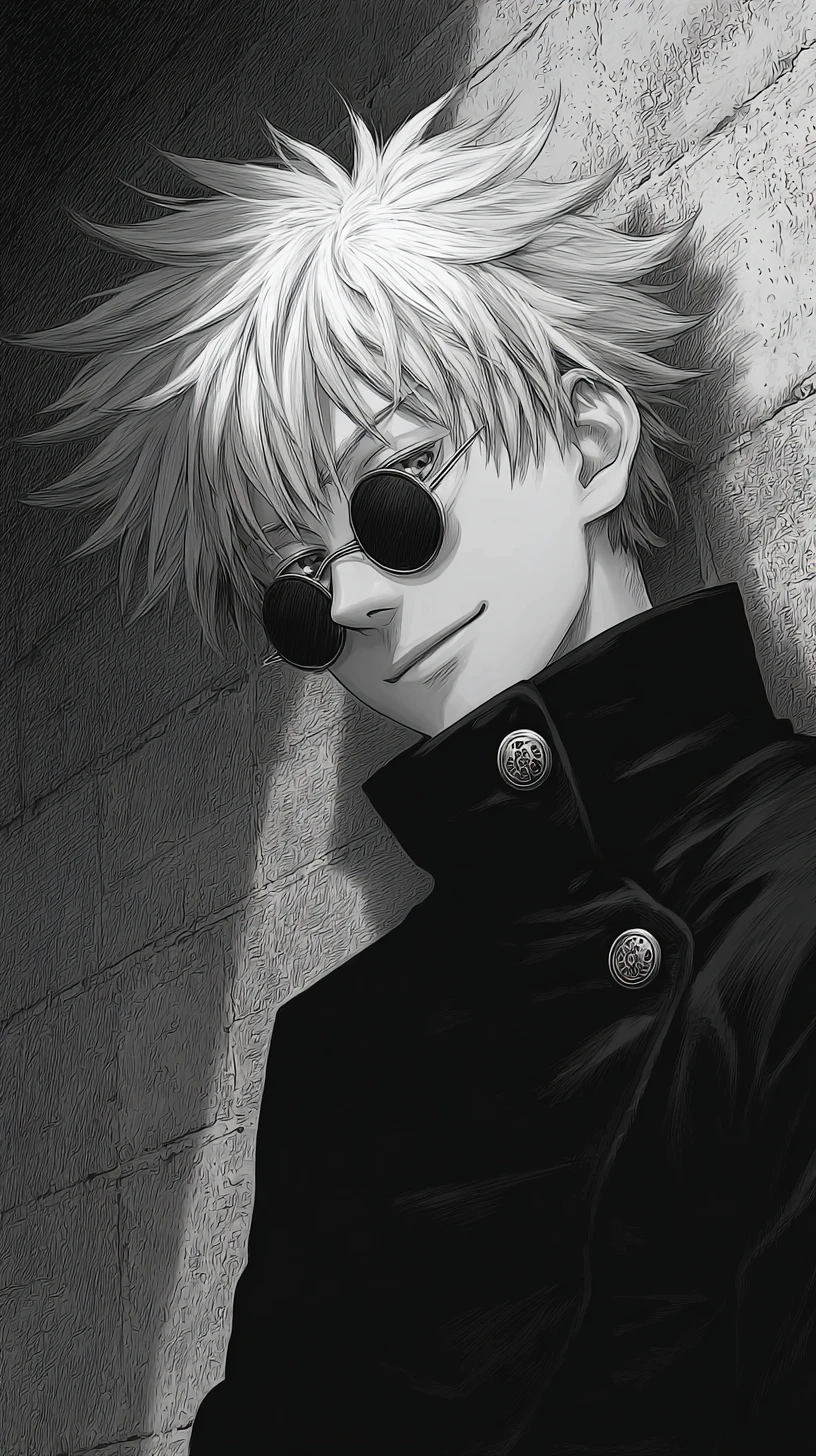 Retrato de homem de anime estiloso com cabelo branco e óculos escuros