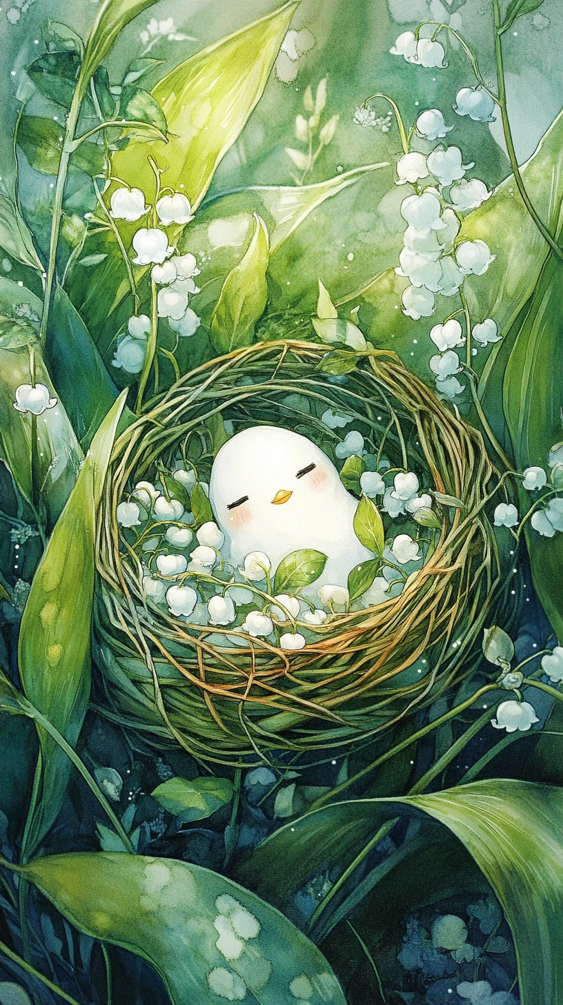 Fröhliche Maiglöckchen-Illustration in einem Gartennest