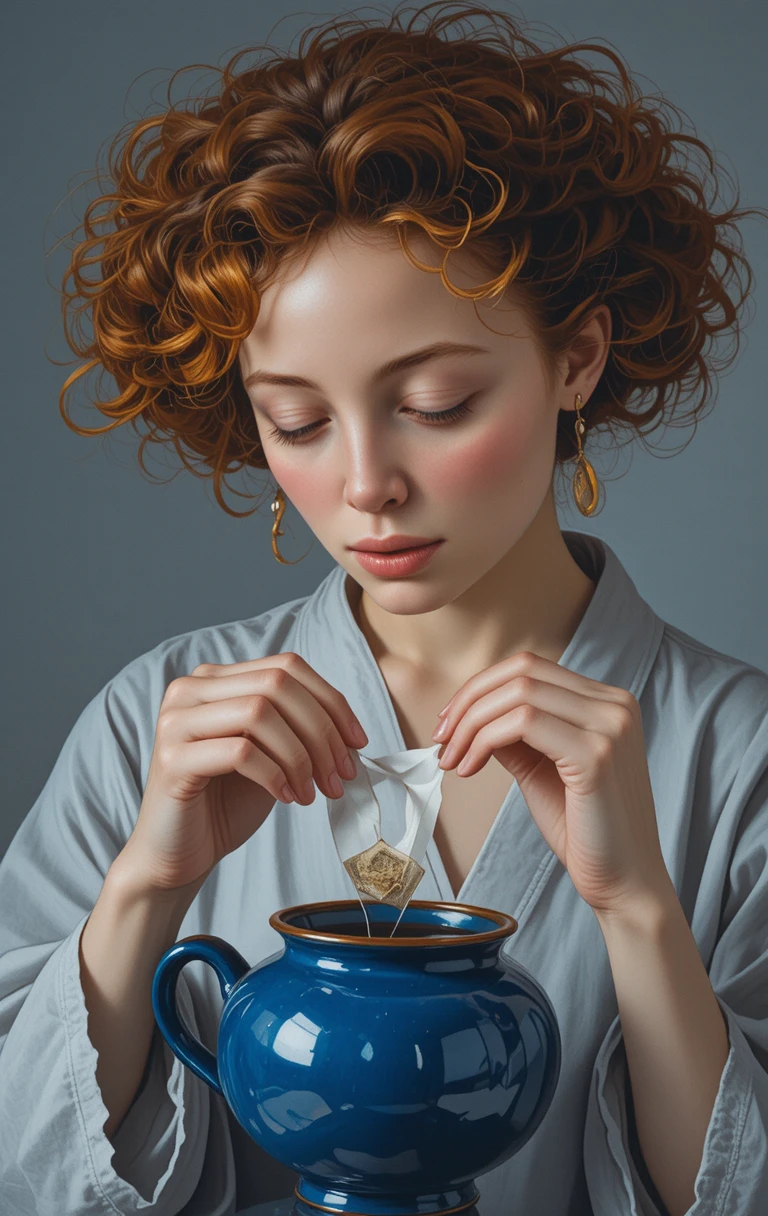 Young woman making tea in a serene close up portrait