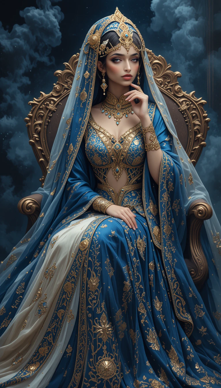 Elegante mulher árabe em traje cerimonial ornamentado e joias