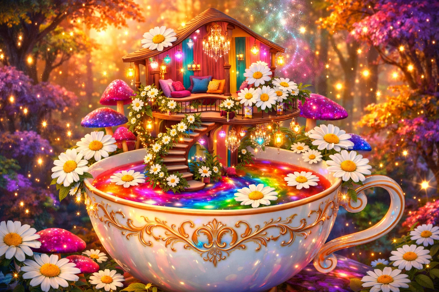 發光茶杯森林夢境中的奇幻樹屋