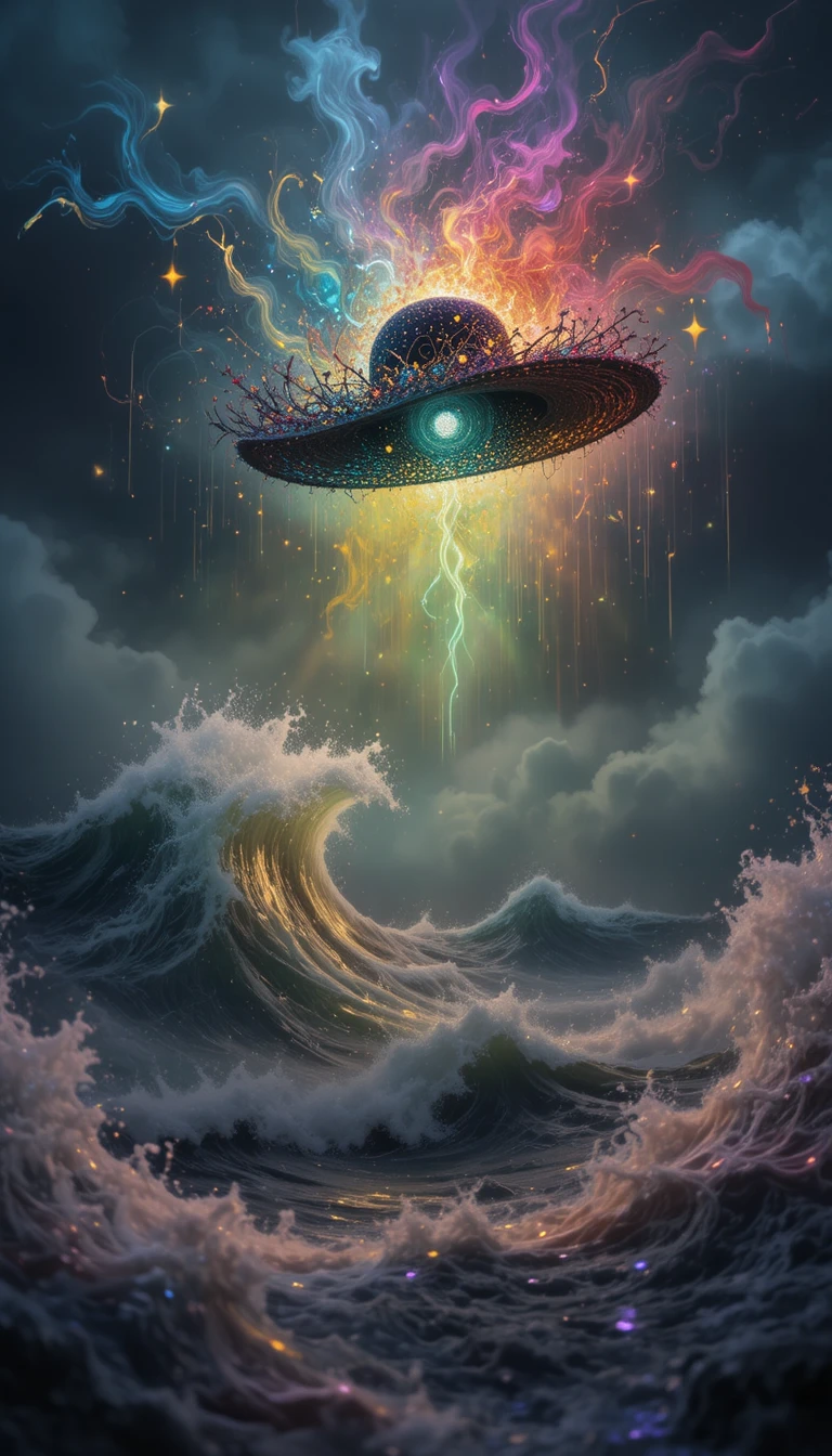 暴風海浪與穿透烏雲的陽光