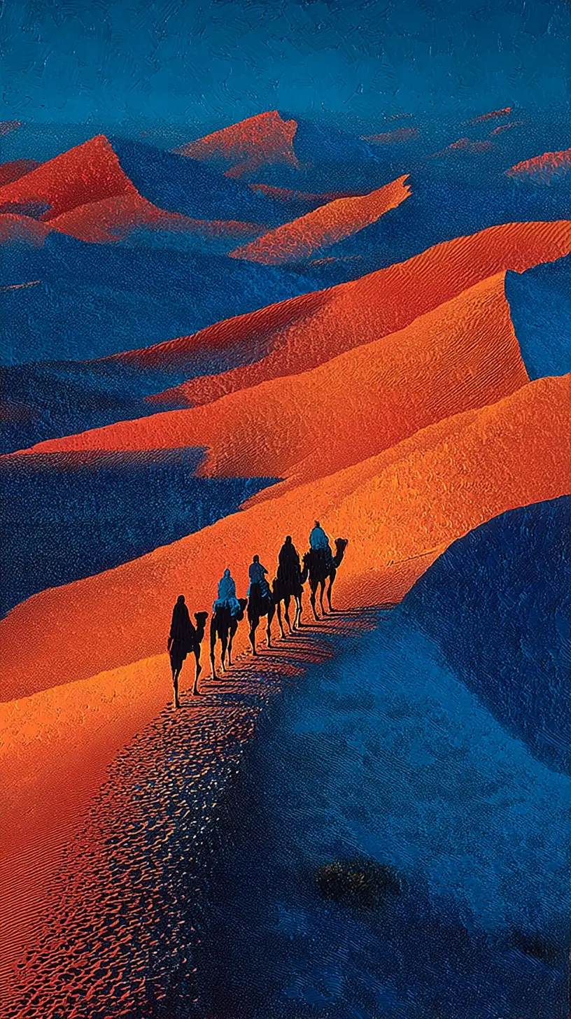 圖阿雷格駱駝商隊穿越雕塑般的撒哈拉沙丘