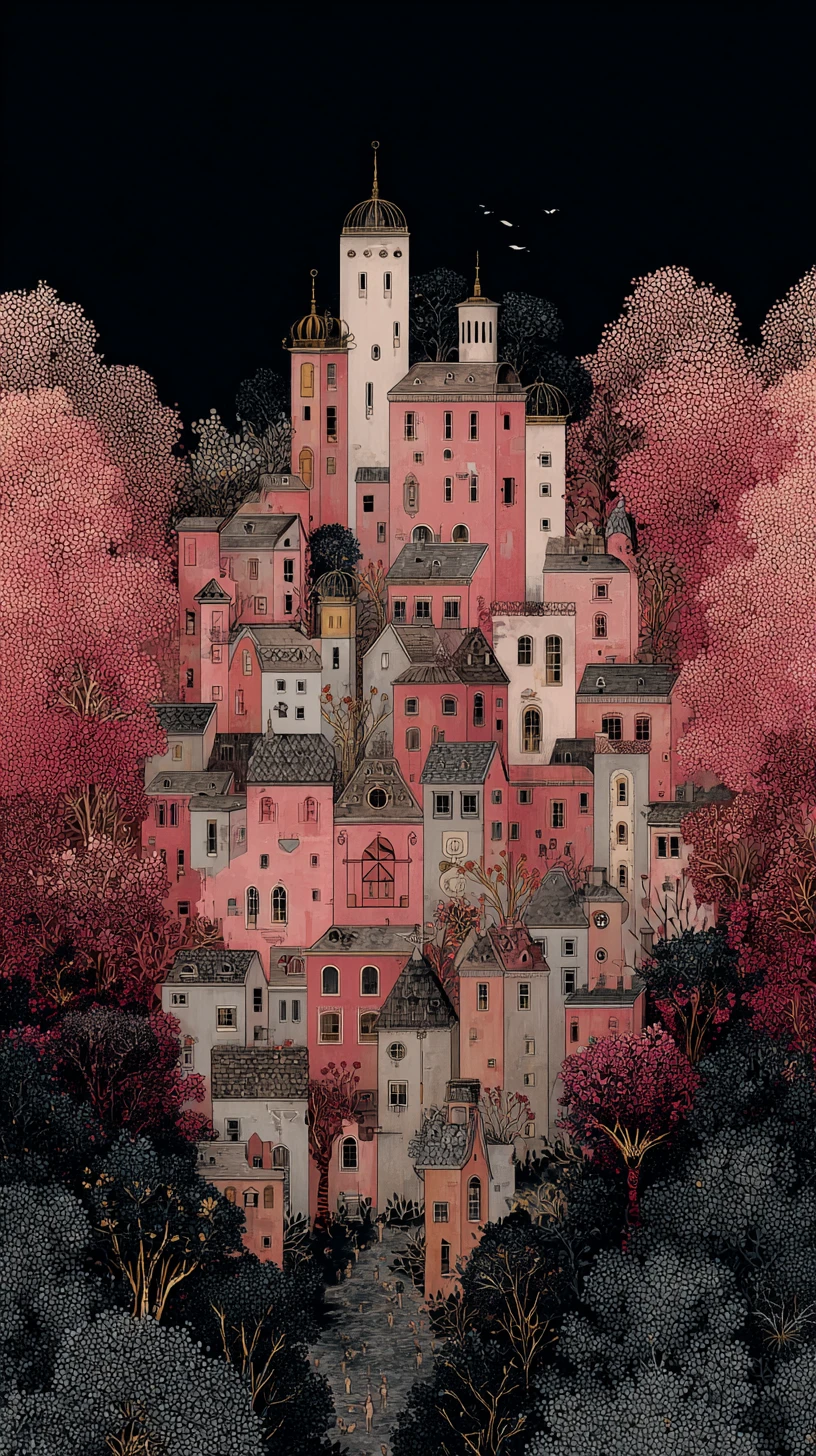 Figure surréaliste mélancolique dans de chaudes nuances de rose et d’indigo