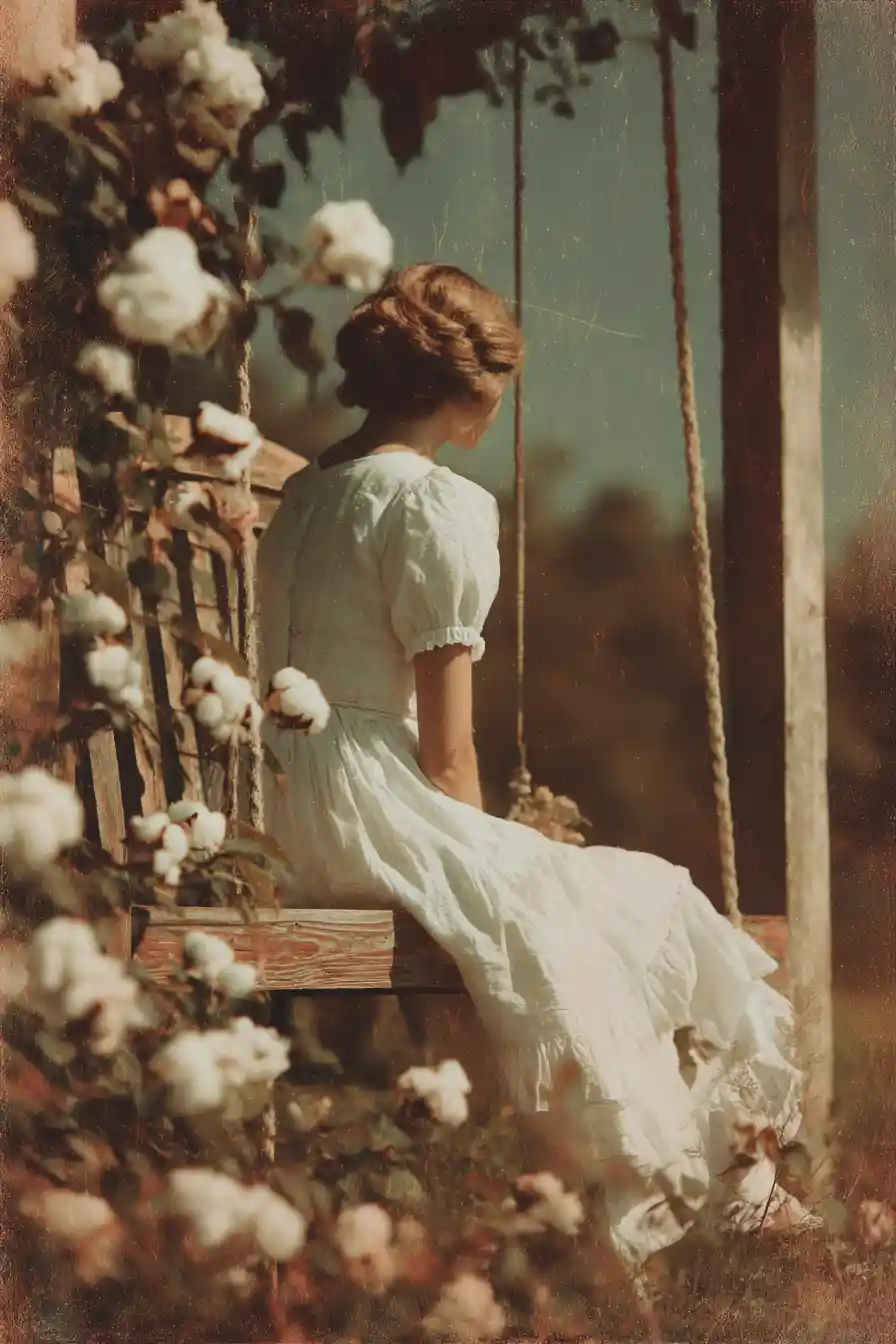 Woman sitting alone on a quiet front porch swing