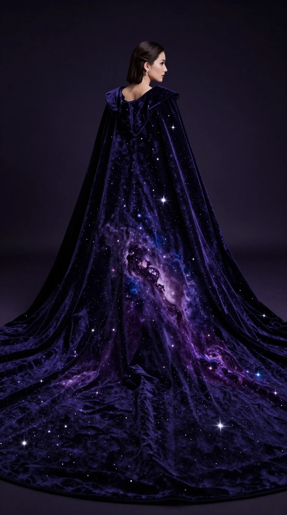 Cape en velours royale illuminée d’étoiles de galaxie tourbillonnantes
