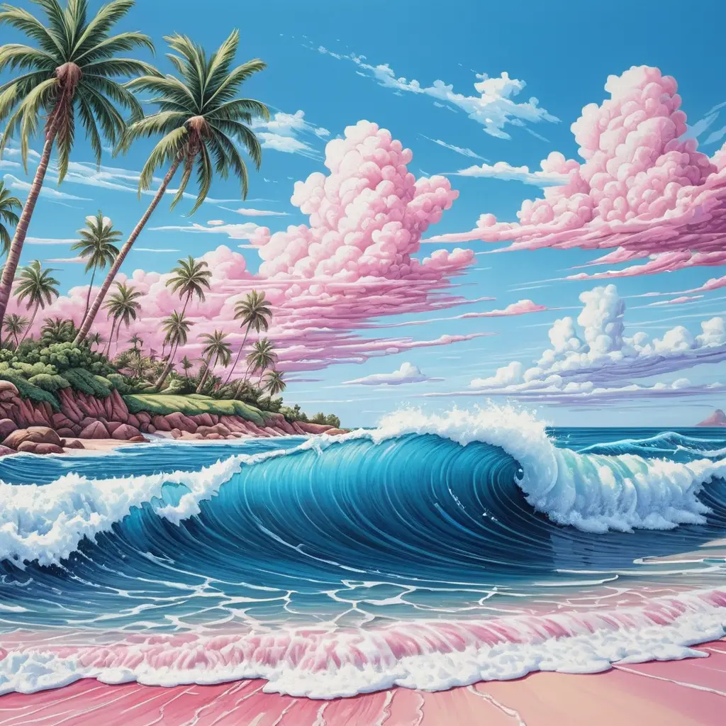 明亮夏日天空下的繽紛熱帶海浪
