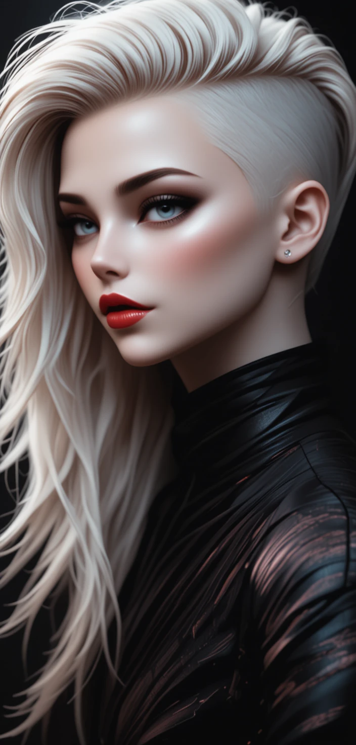 High fashion portrait of a blonde woman with red lips