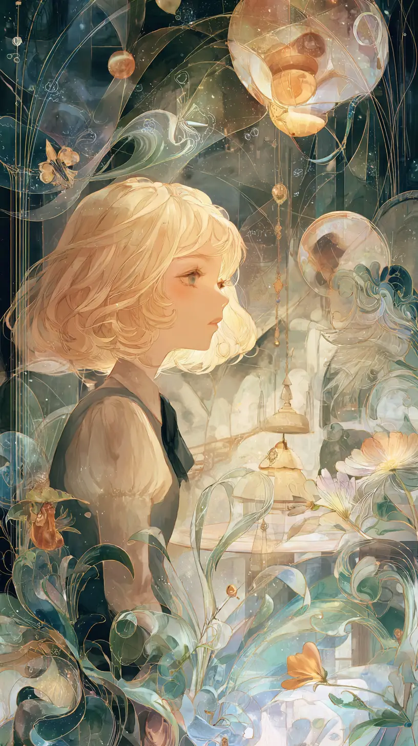 夢幻華麗魔法室內中的年輕女巫