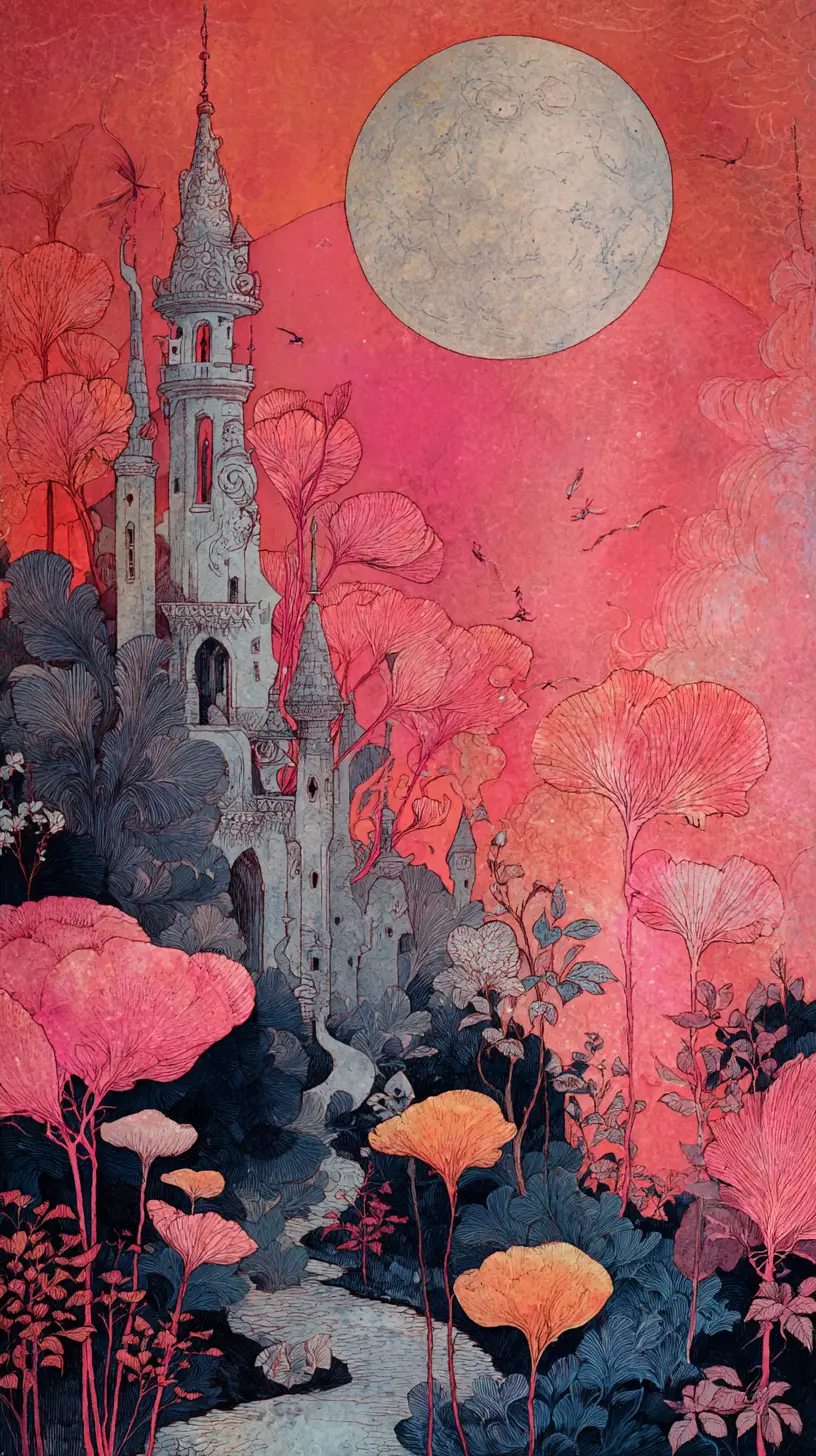 Figure surréaliste mélancolique dans de doux tons rose et indigo
