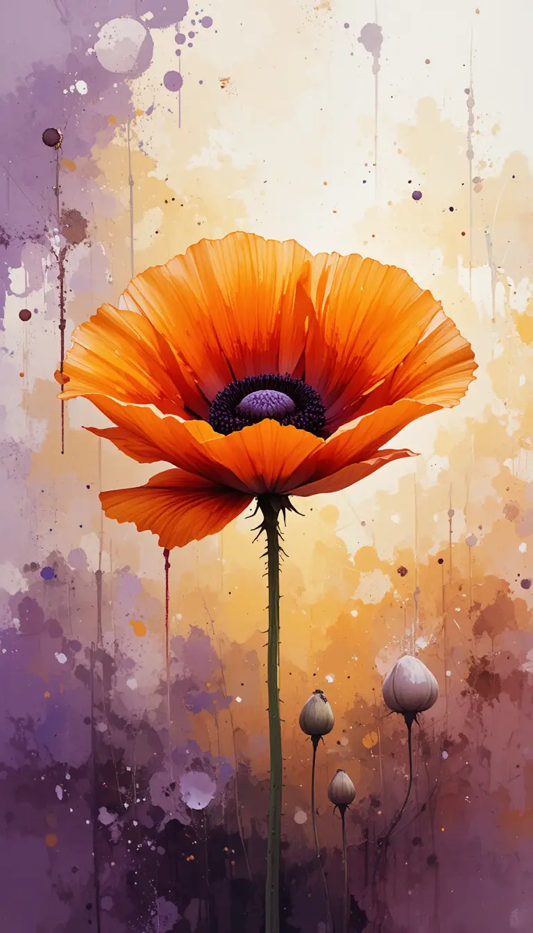 Leuchtend orangefarbener Mohn mit traumhaftem Aquarell‑Abstrakthintergrund