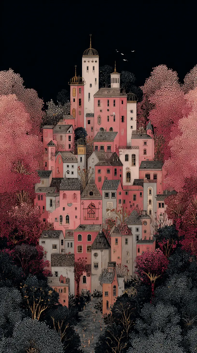 Figure surréaliste mélancolique dans de chaudes nuances de rose et d’indigo