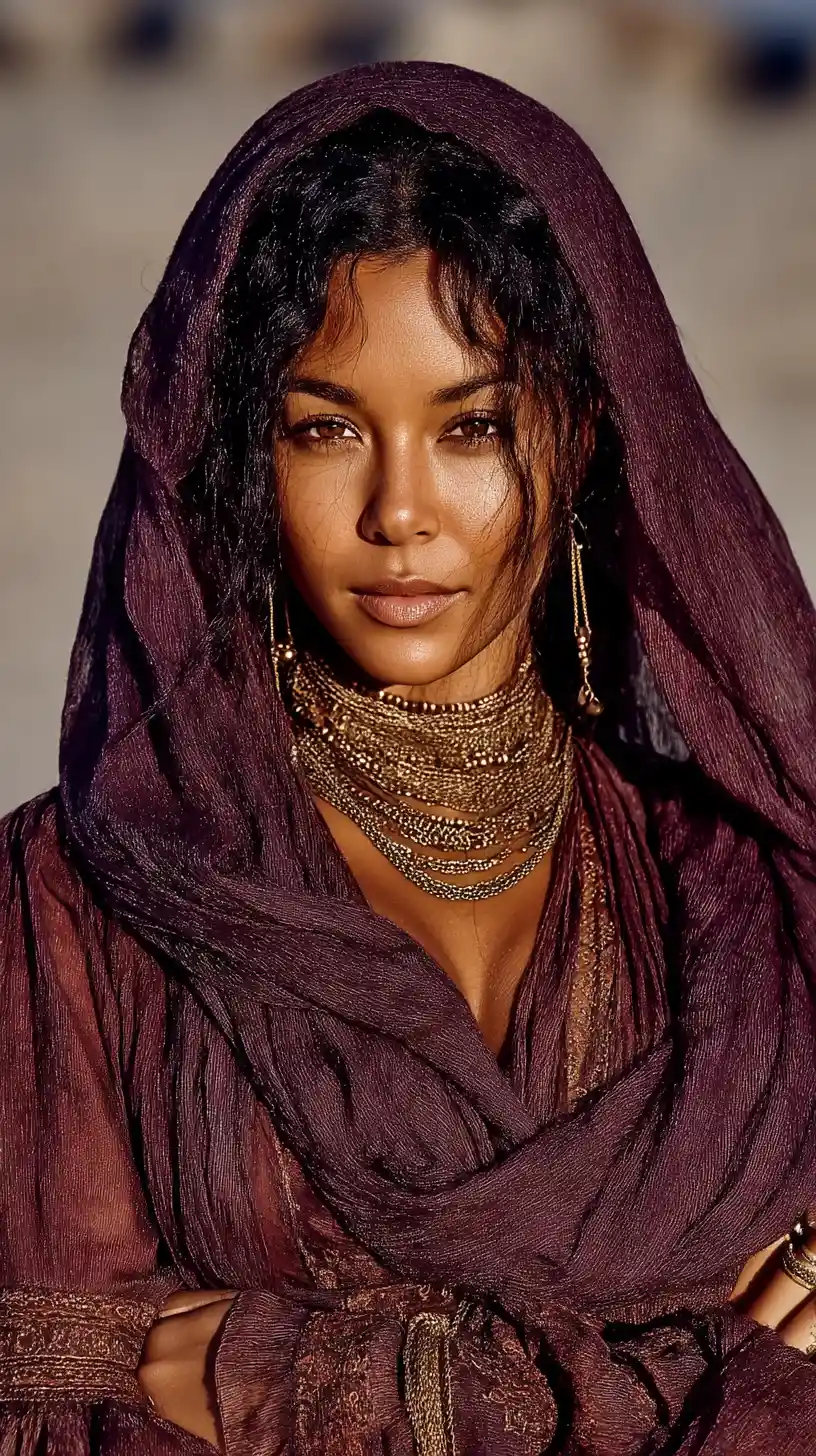 Young Arab woman standing gracefully in a desert oasis