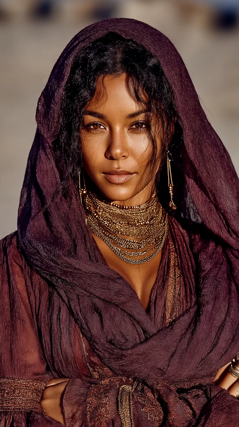 Young Arab woman standing gracefully in a desert oasis