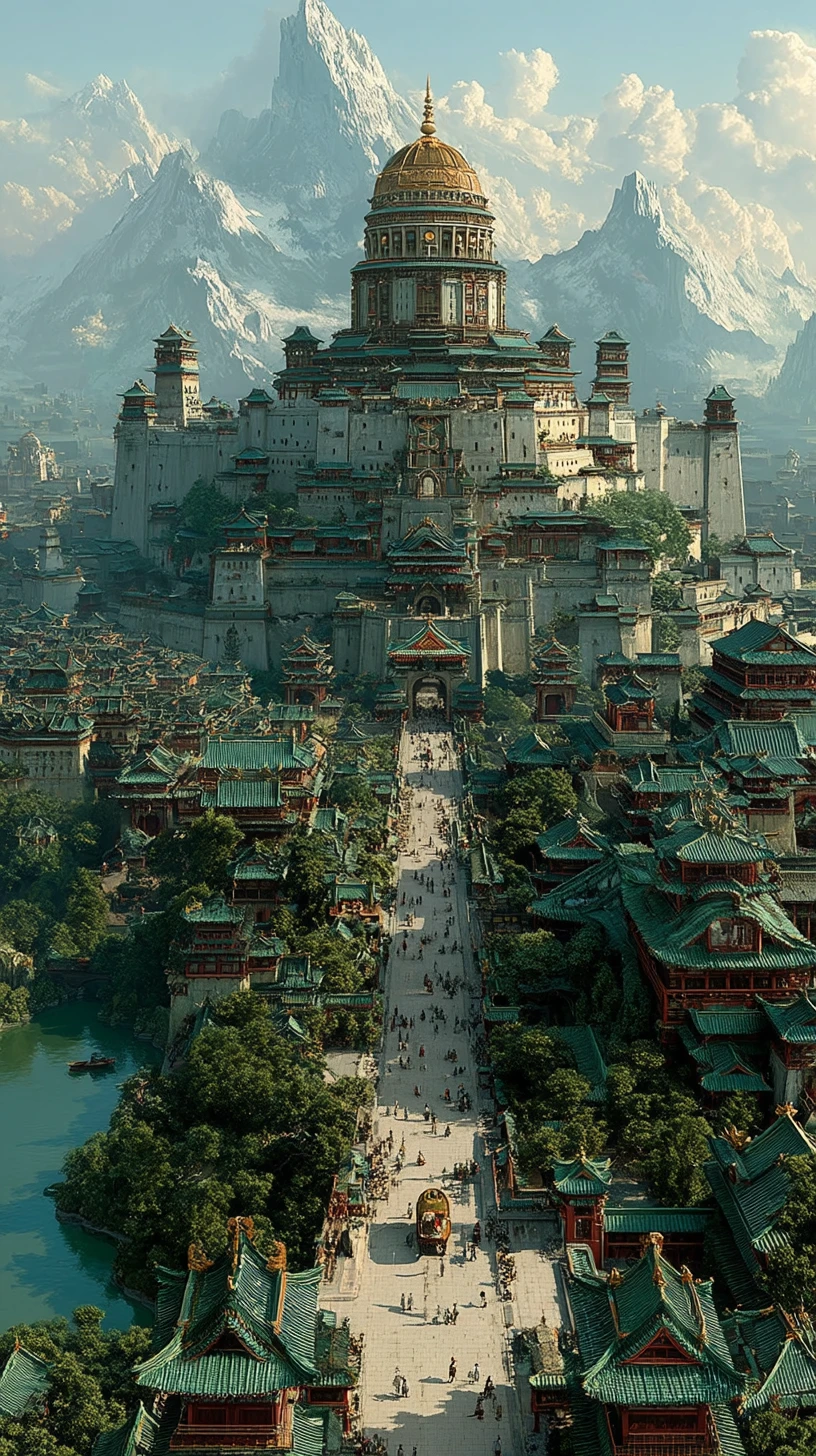 Luftansicht des antiken Chang’an in einer Anime-Stadtszene