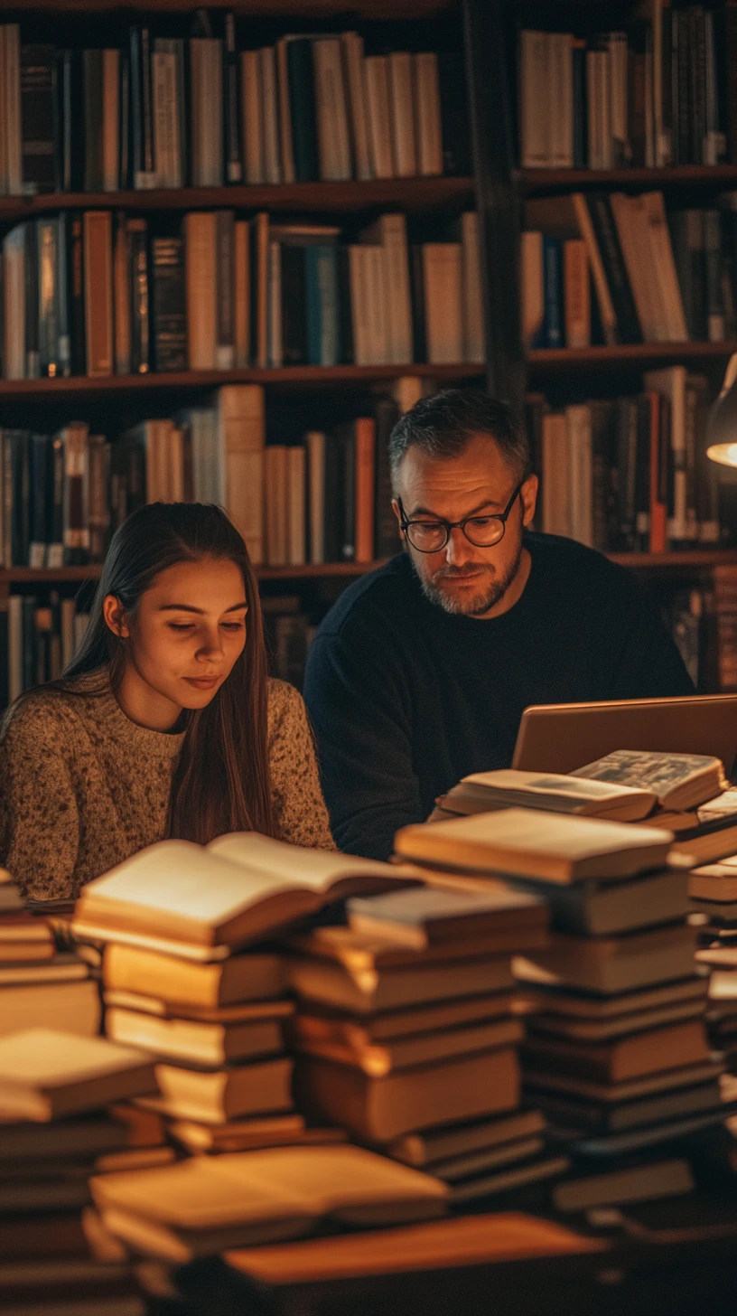 Étudiant et enseignant étudiant ensemble dans une bibliothèque chaleureuse