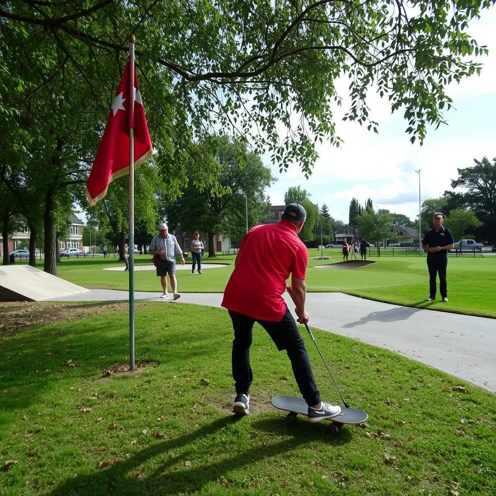 Caos en el fairway urbano: golfista derribado junto a skatepark