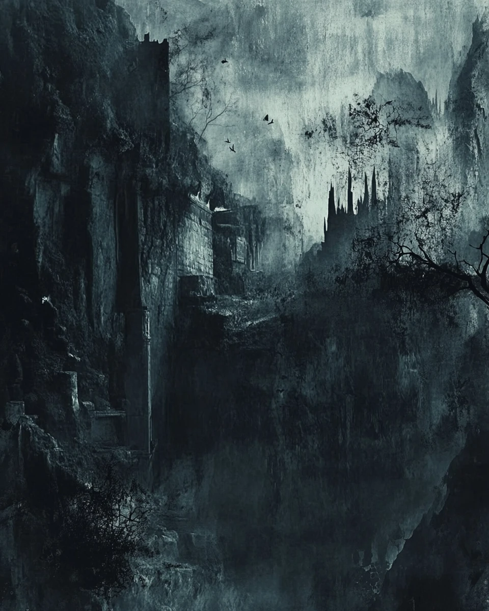 Dark abstract mosaic tribute to classic fairy tale folklore