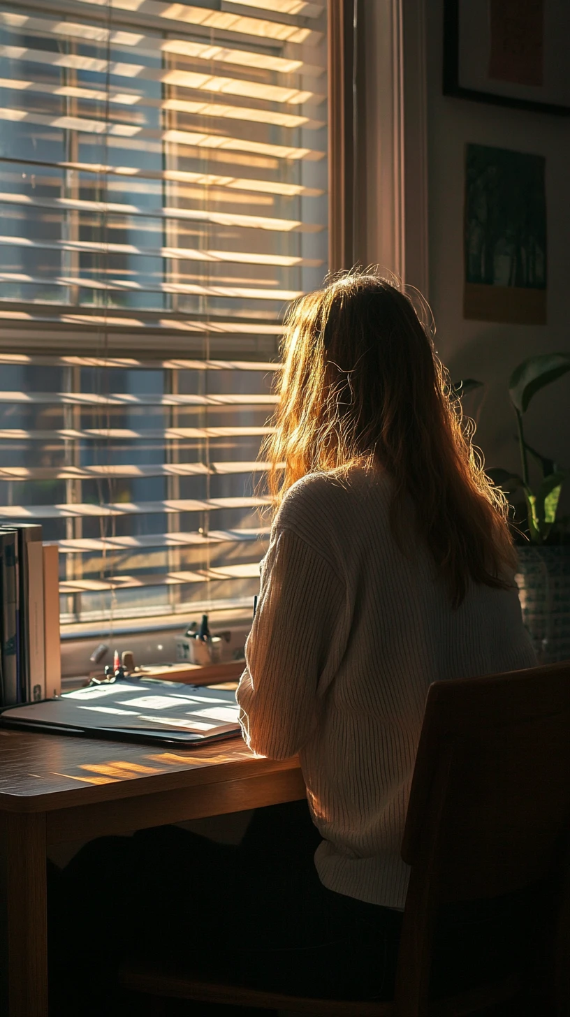 Studente che studia alla scrivania nella soffice luce della finestra