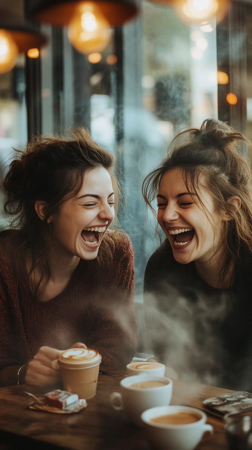 Due donne che ridono insieme a un accogliente tavolino del bar