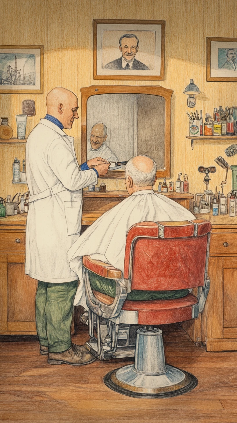 Illustrazione di barbiere tradizionale con barbiere e cliente seduto