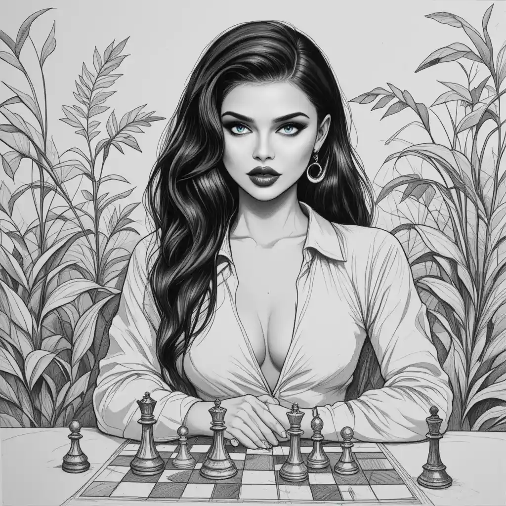 Femme en chemise blanche jouant aux échecs à une table
