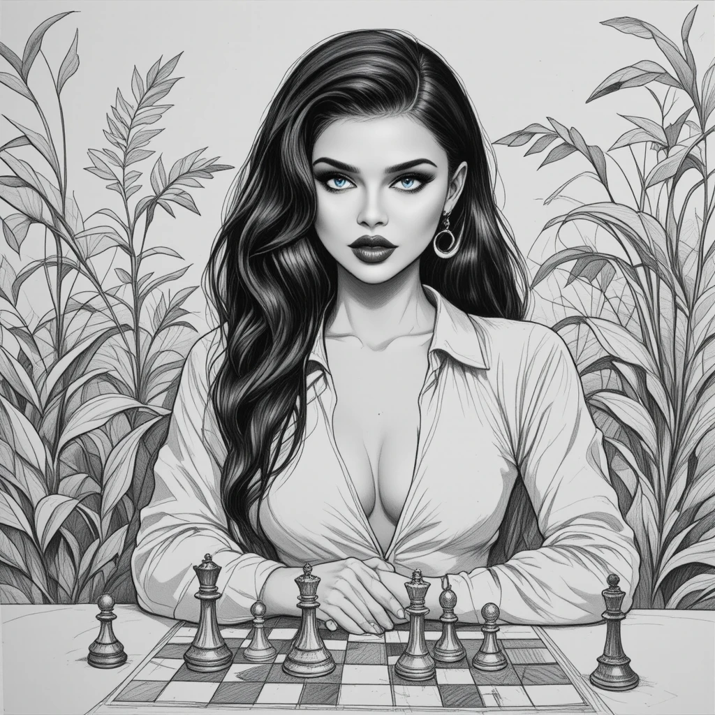 Mulher de camisa branca jogando xadrez em uma mesa