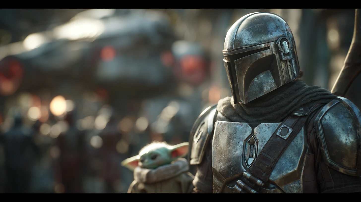 Sci-Fi-Sternenjäger über einem außerirdischen Wüstenschlachtfeld