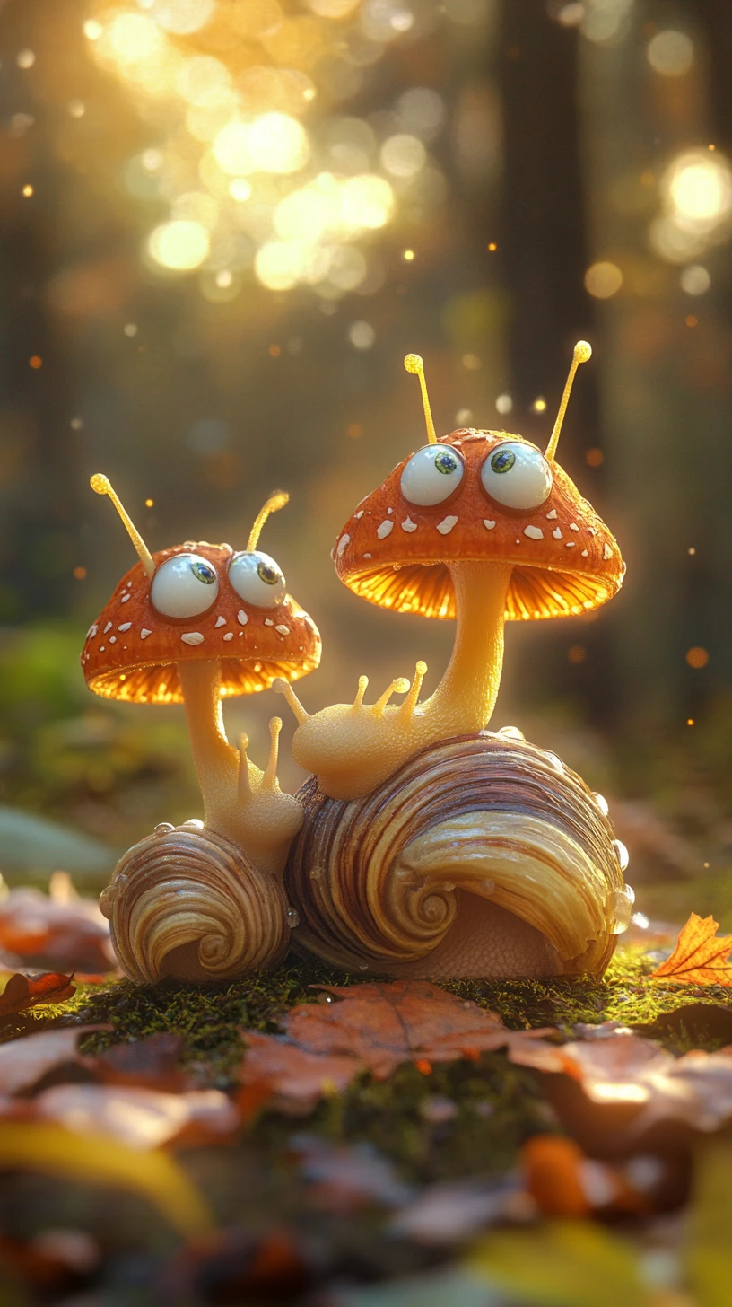 Three animated snails storytelling with a glowing mushroom spirit