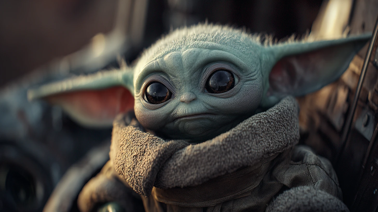 Guerrier mandalorien avec enfant s’approchant d’une planète désertique alien