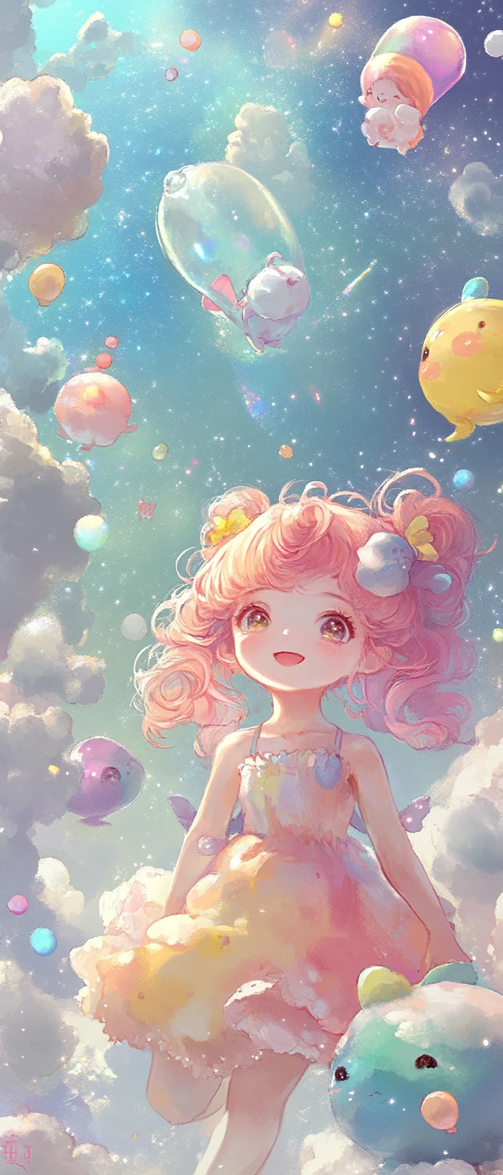 Cute pastel fairy character in artistic digital illustration