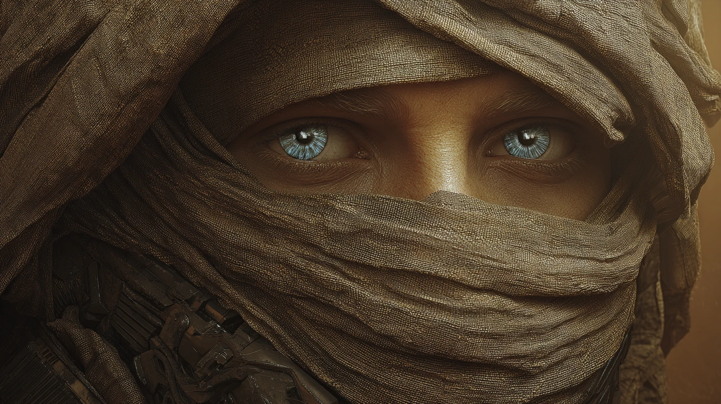 Fremen-Krieger auf weiten Wüstendünen unter brennender Sonne
