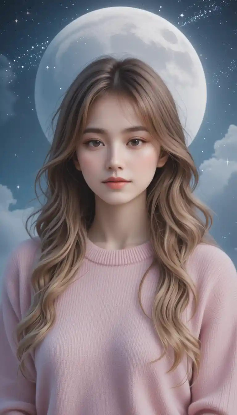 Serene blonde girl with closed eyes under a mystical moon