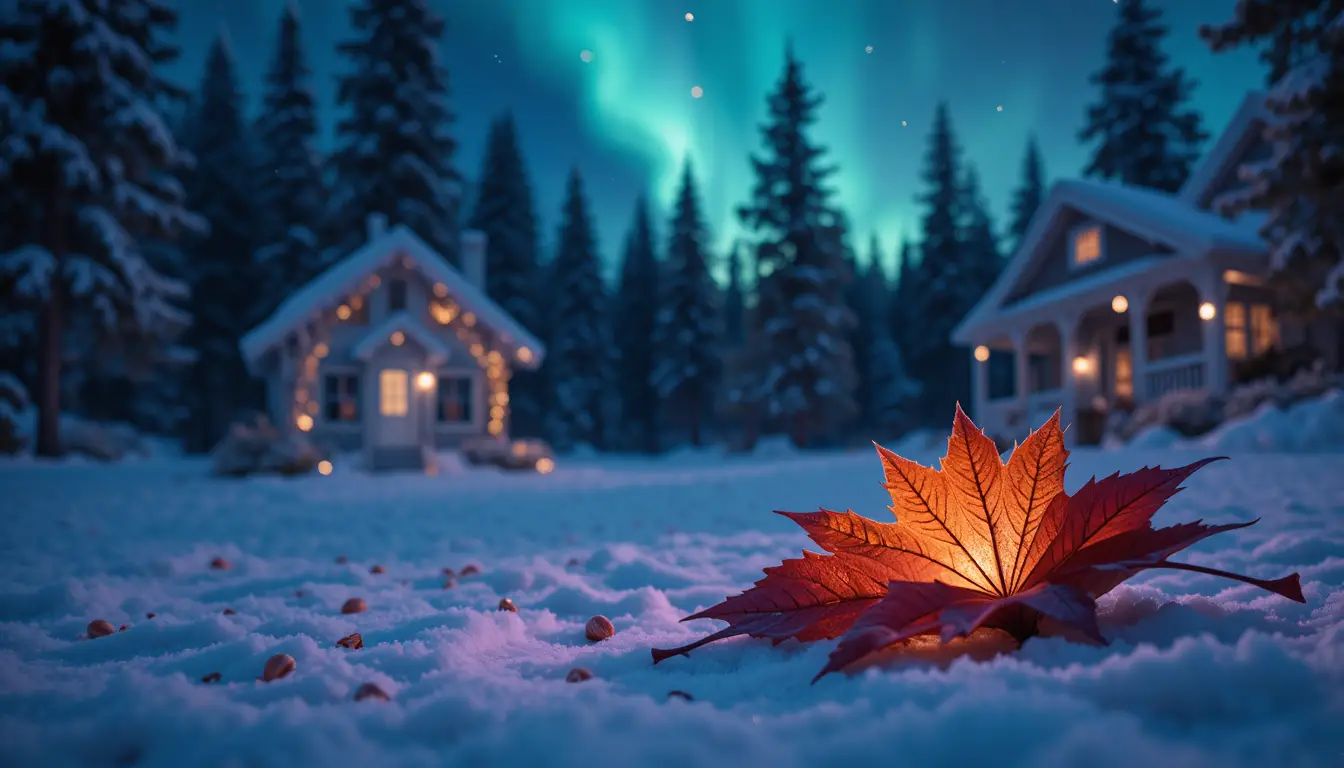 在極光照耀下綿延不盡的雪白大地