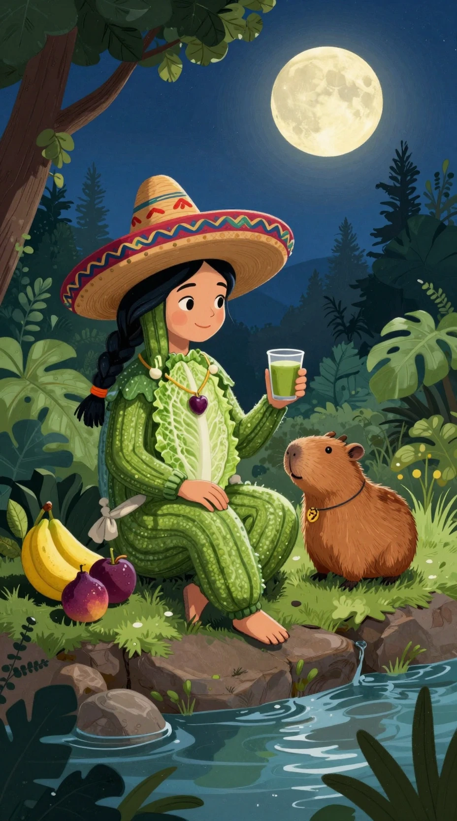 Concombre enjoué avec sombrero parlant à un lapin