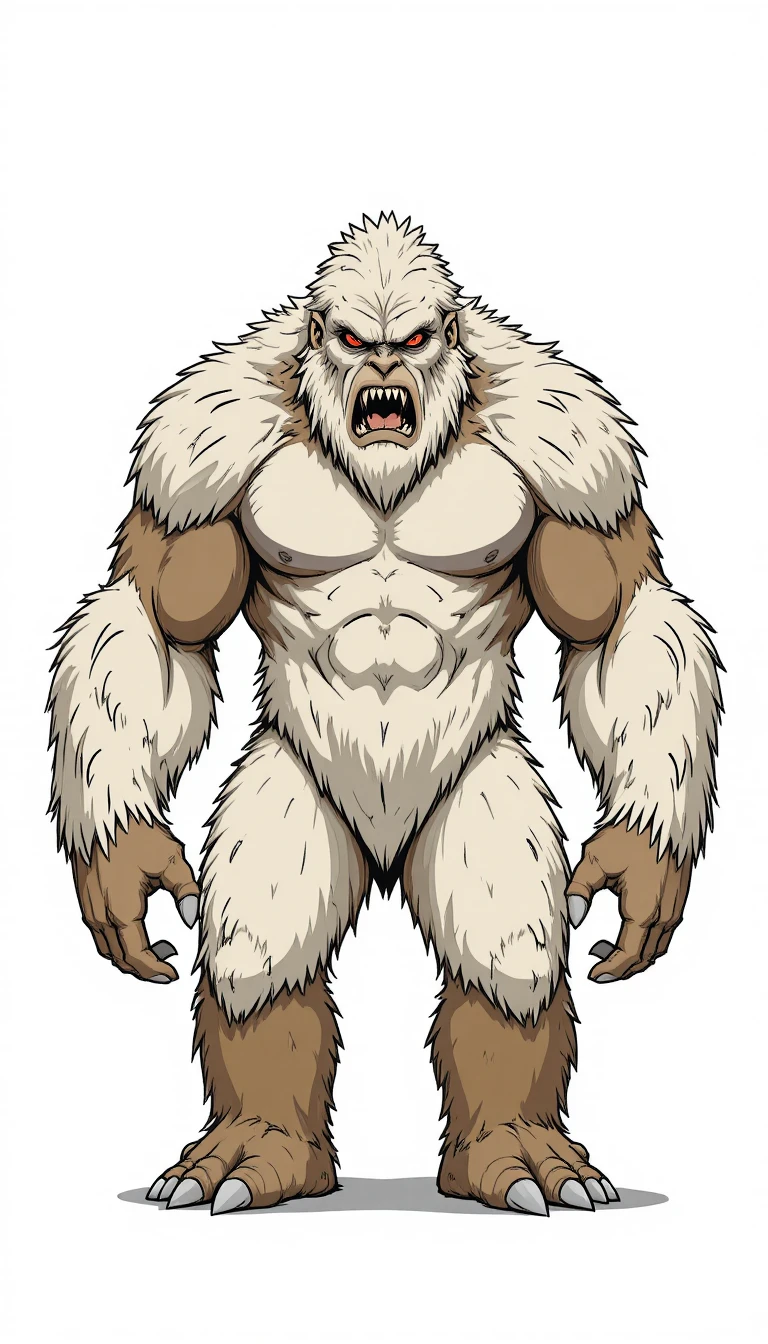 Criatura yeti em desenho animado em vista frontal de corpo inteiro