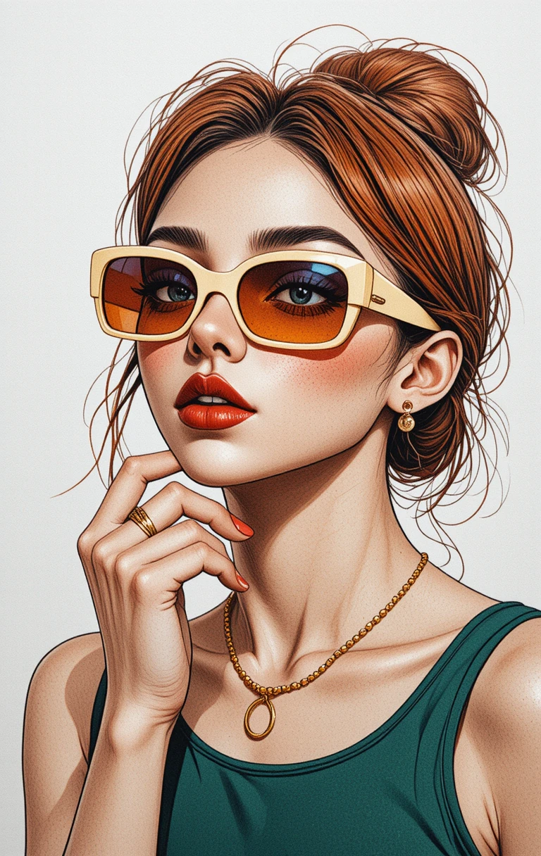 Ilustración de moda de una mujer joven con gafas de sol retro