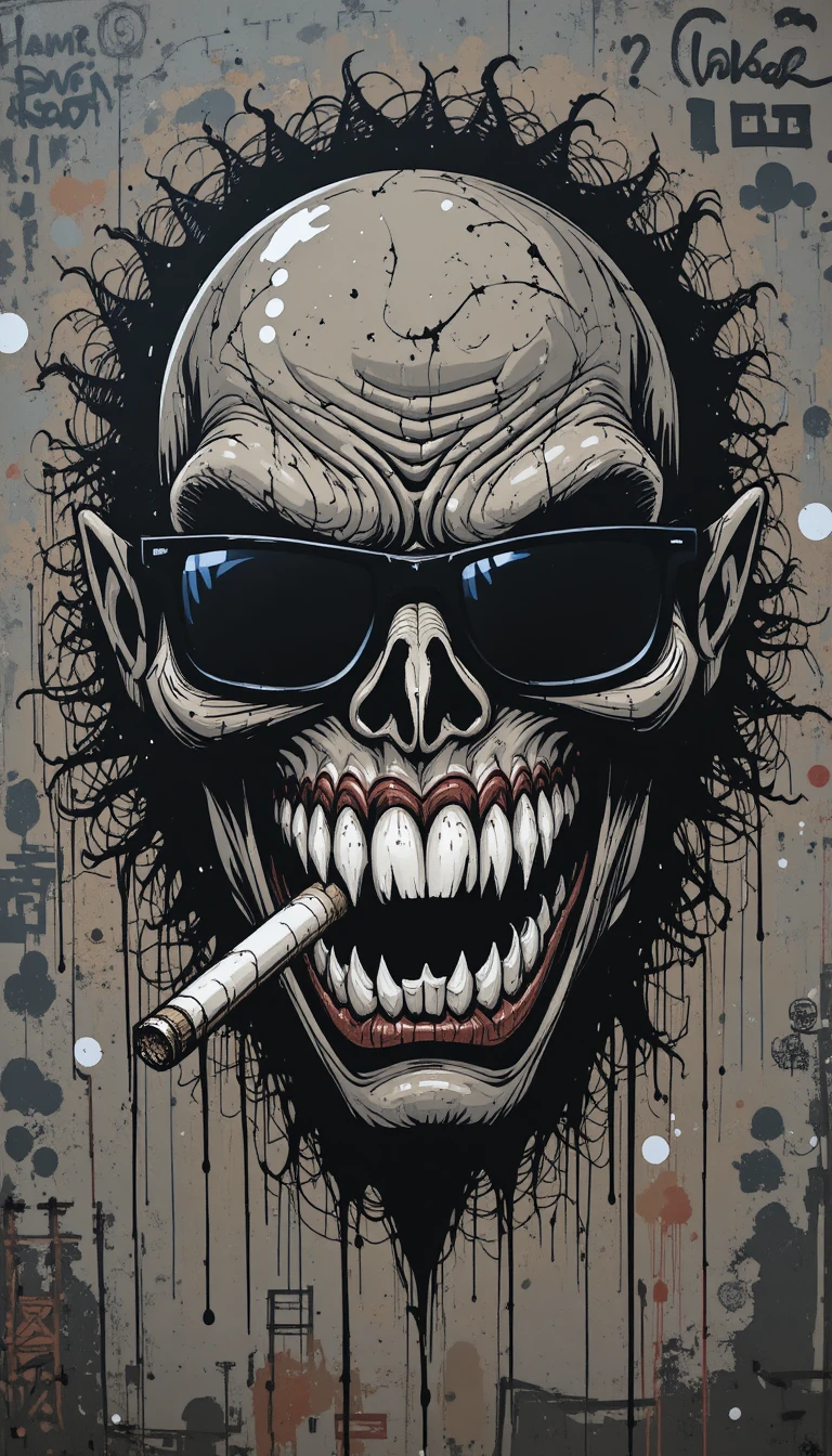 Graffiti monster face with wild grin and street attitude