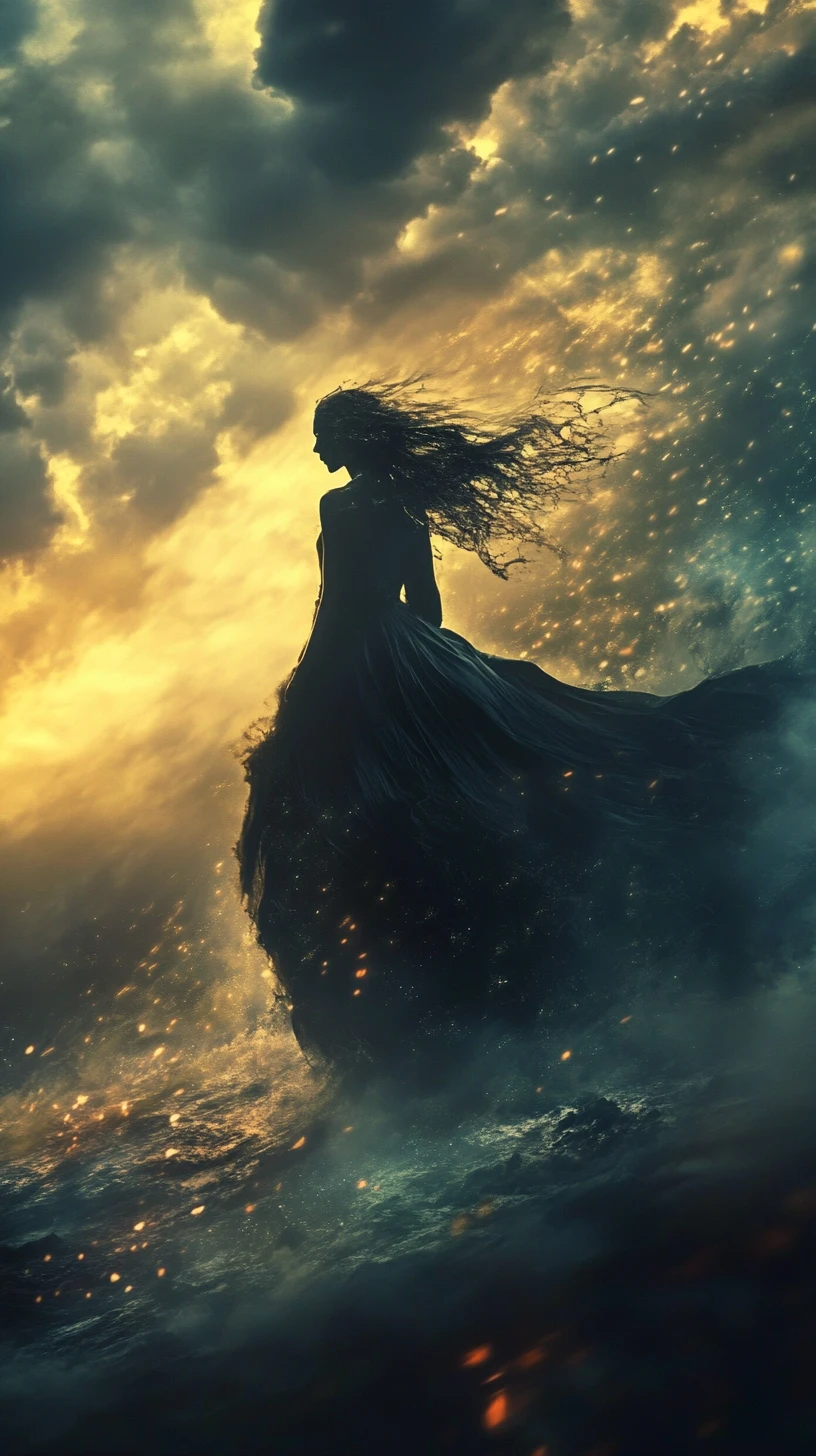 Moody surreal dark fantasy landscape in high contrast light