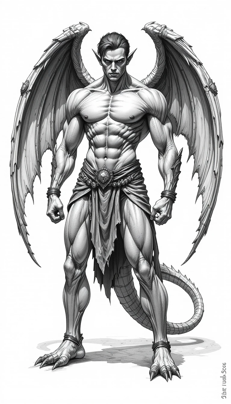 Geflügelter Gargoyle-Krieger in detaillierter Bleistift-Fantasiezeichnung