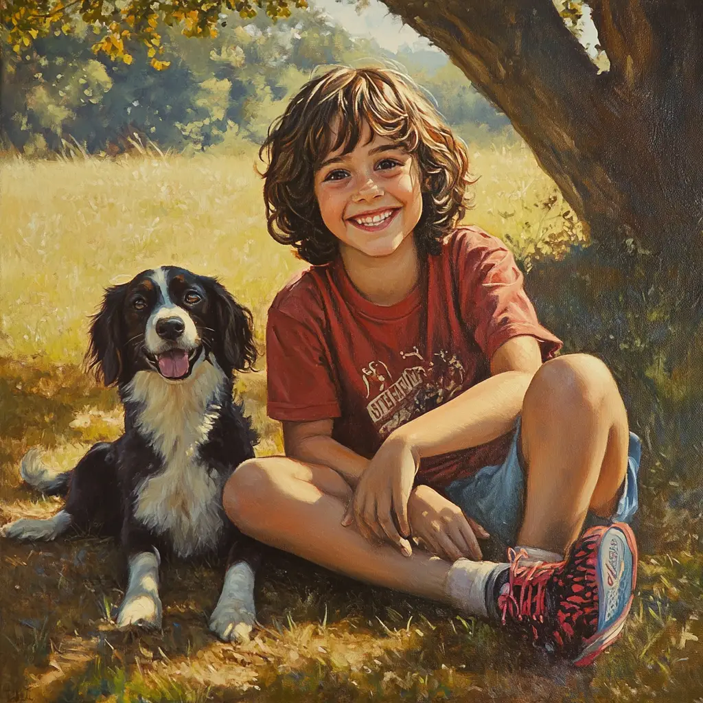 Junges Mädchen spielt mit Hund und Katze auf einer Wiese