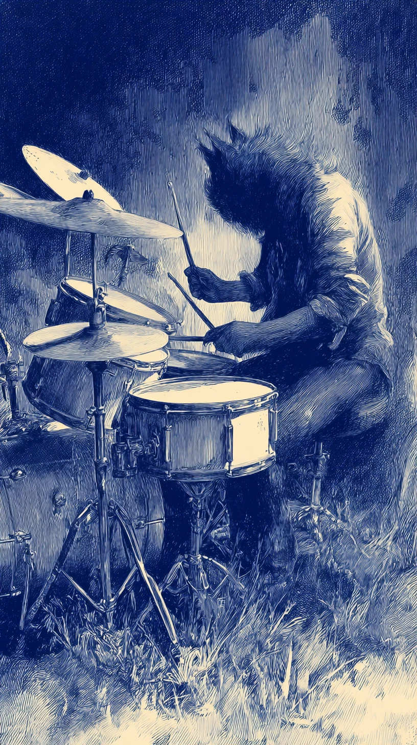 Baterista ouvindo um trompete distante sobre a tundra aberta