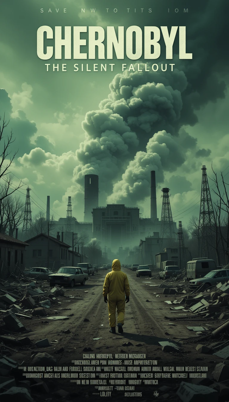 Unheilvoller Filmposter eines zerstörten Kernreaktors in Tschernobyl