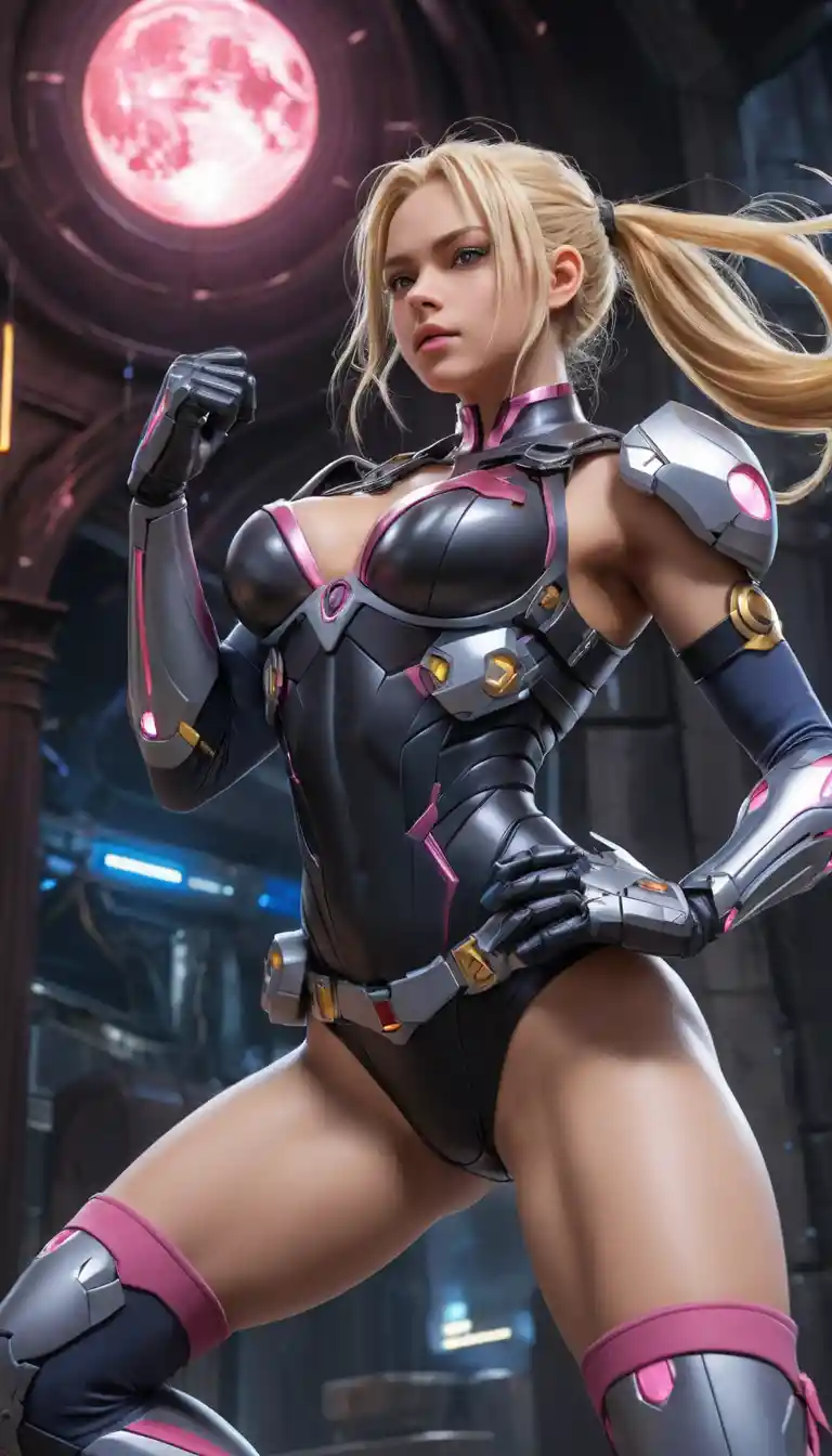 身穿暴露裝甲戰鬥服的動畫賽博雷霆女神
