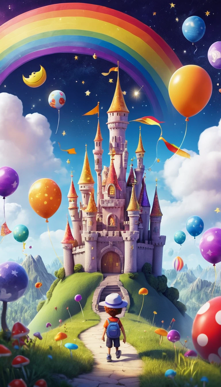 Menino em um colorido e mágico mundo de fantasia – ilustração
