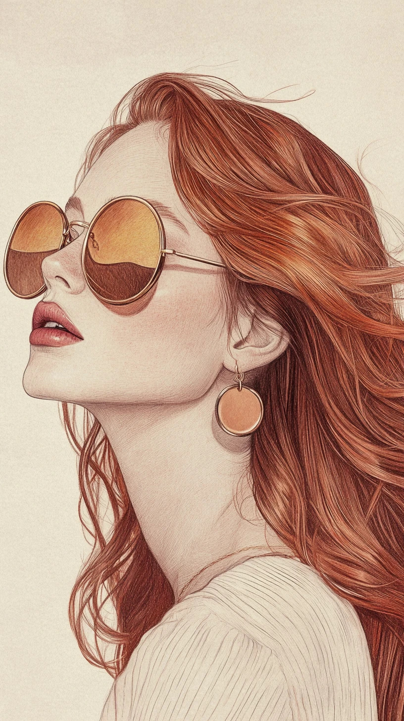 側面戴太陽眼鏡女性的優雅時尚插畫