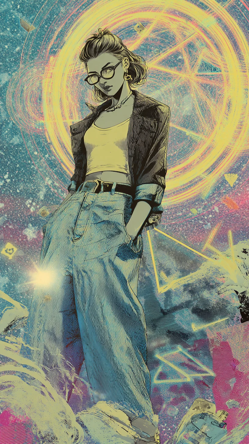 Futuristic young woman in a surreal neon dreamscape
