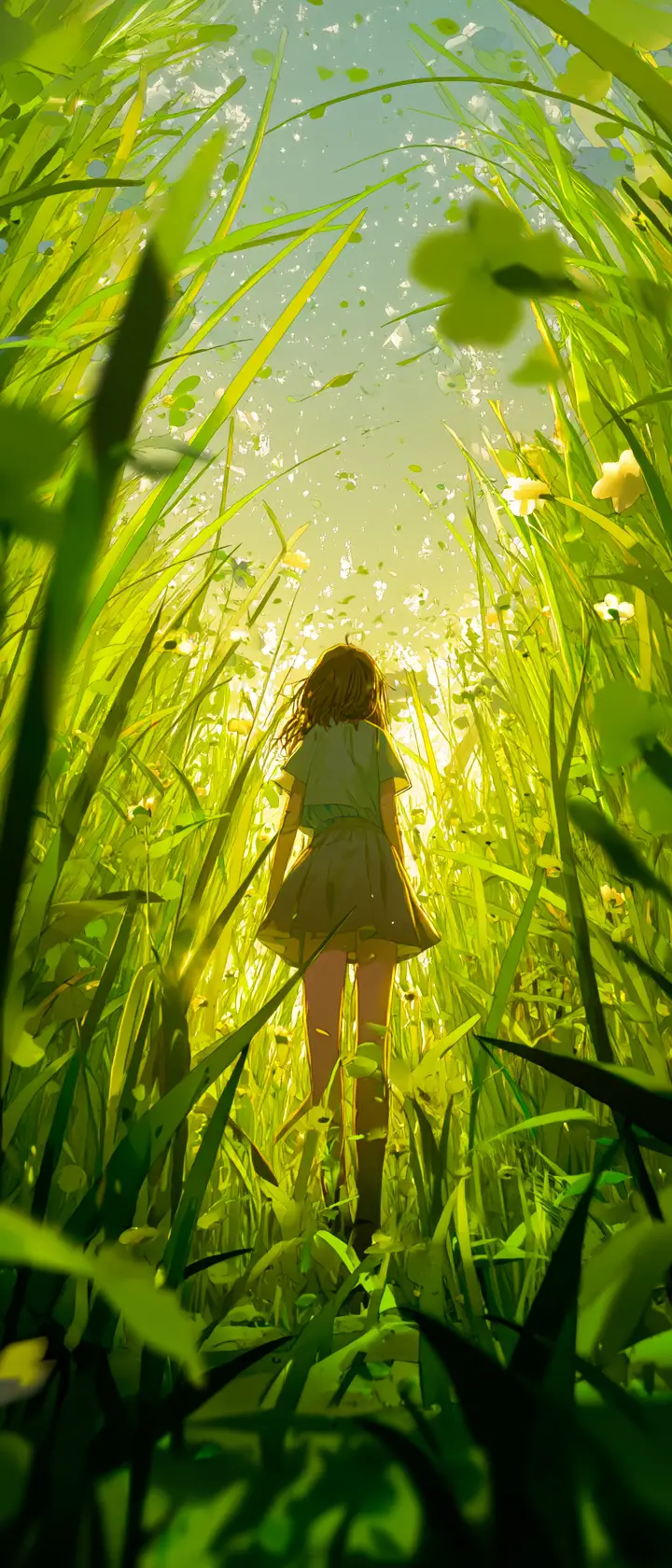 獨自走過陽光草原的動漫少女