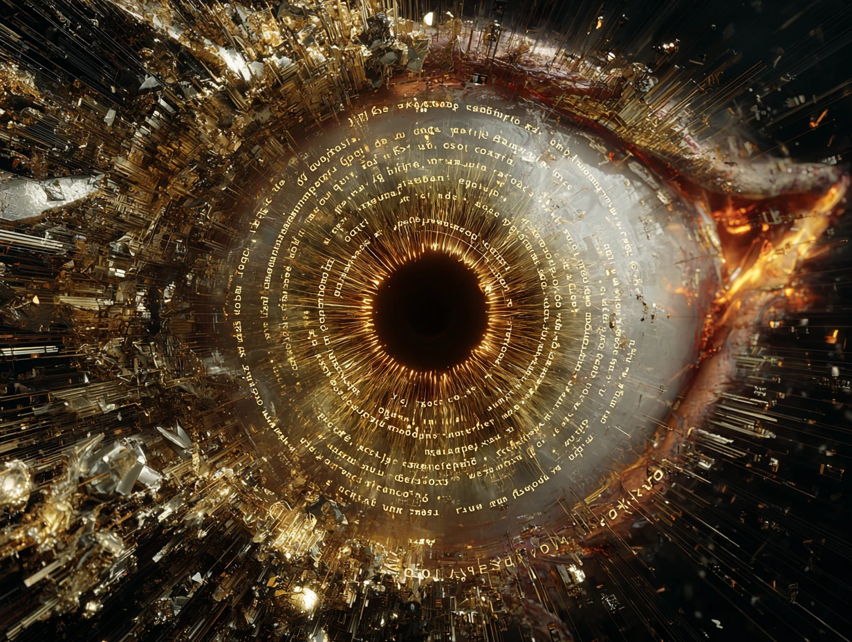 Brennendes Auge der heiligen Geometrie, das die kosmische Kontrollmatrix zerschmettert